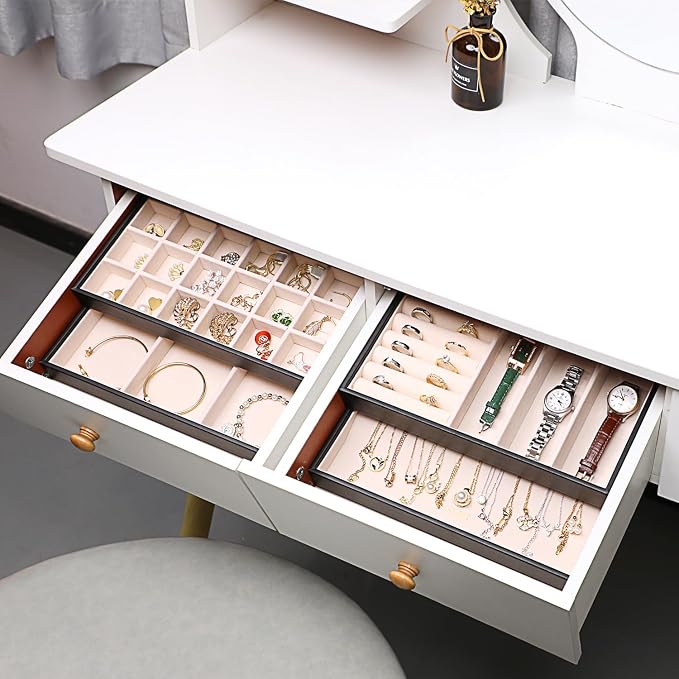 LANDICI Stackable Jewelry Organizer Trays 4 Set, PU Leather Jewelry Organizer - Image 6