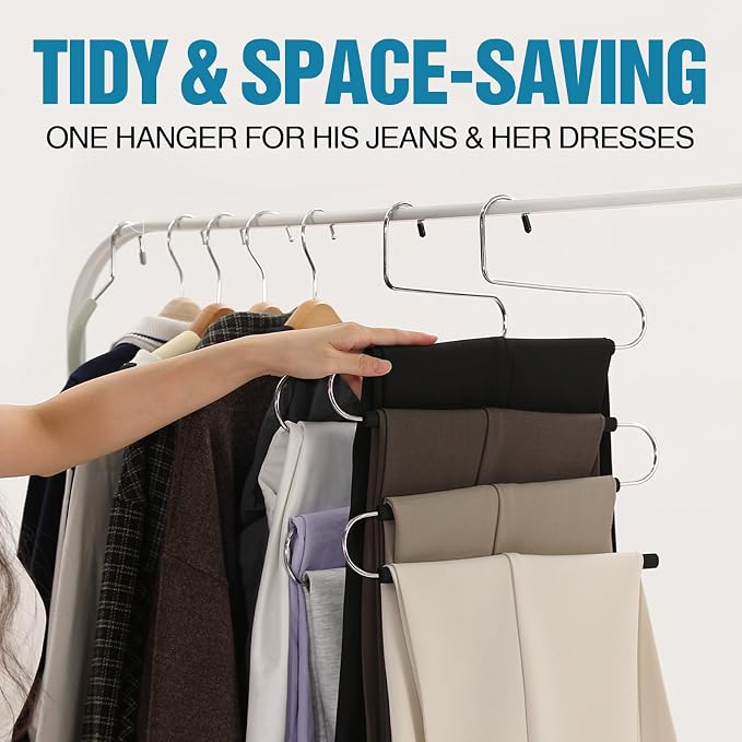 Multiple Space Saving Non Slip Foam Padded Pants Hangers 4 Tier Steel Open - Image 4