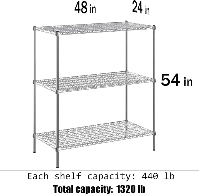 24" Deep x 48" Wide x 54" Height Wire Shelving Kit | 3-Tier | NSF Commercial - Image 3