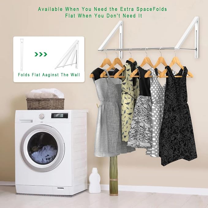 Laundry Room Drying Rack Wall Mounted Clothes Hanger Folding Wall Coat Racks - Image 2