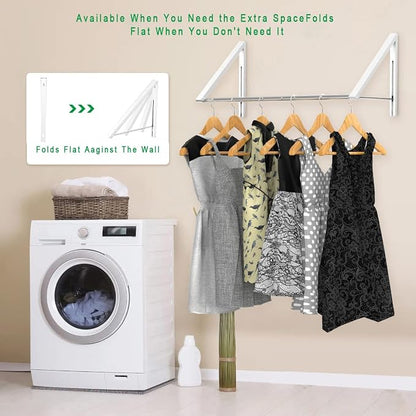 Laundry Room Drying Rack Wall Mounted Clothes Hanger Folding Wall Coat Racks - Image 2