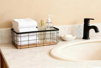 Detachable Wood Base Wire Basket tabletop or wall mount, Medium | Farmhouse - Image 4