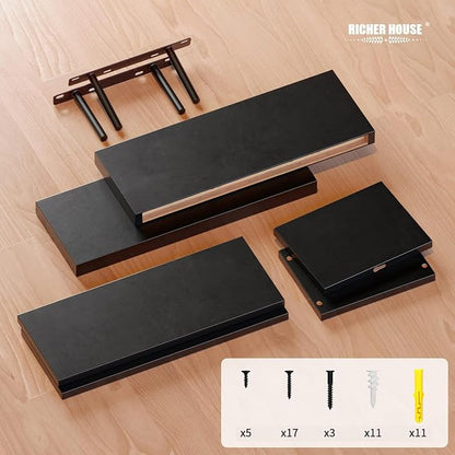 RICHER HOUSE 3-Set Black Floating Wall Shelves, Bathroom Shelf Over Toilet | - Image 4