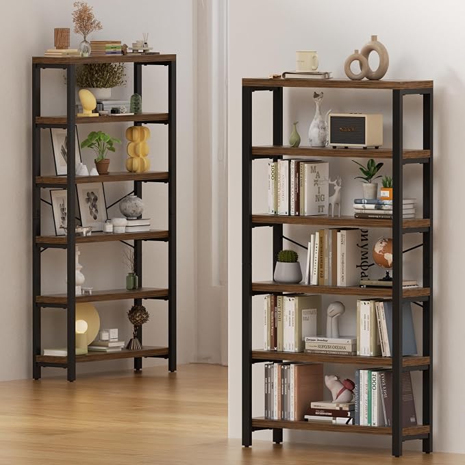6-Tier Adjustable Heavy Duty Bookshelf, Industrial Wood and Metal Bookshelf - Image 6