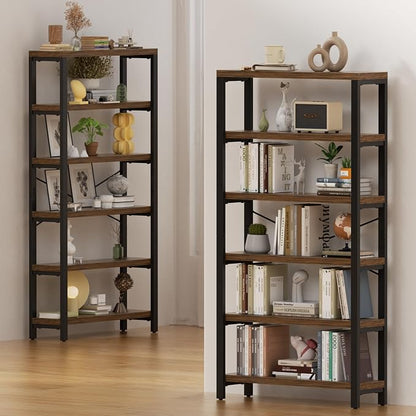 6-Tier Adjustable Heavy Duty Bookshelf, Industrial Wood and Metal Bookshelf - Image 6