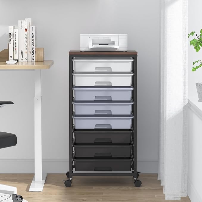 Rolling Cart with Drawers, Utility Cart With 8 Drawers and Wooden Tabletop - Image 8