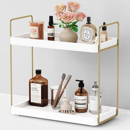 Forbena White and Gold Bathroom Counter Organizer, 2 Tier Makeup Vanity by Forbena