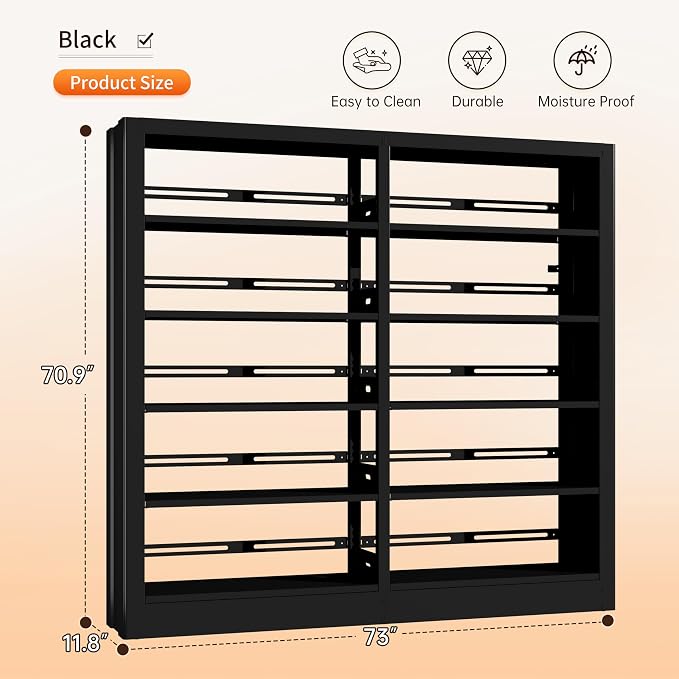 5-Tier Bookcase with Adjustable Storage Shelves, Metal Bookshelf with Book - Image 2