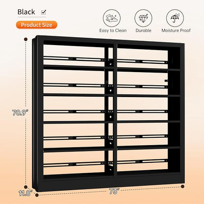 5-Tier Bookcase with Adjustable Storage Shelves, Metal Bookshelf with Book - Image 2