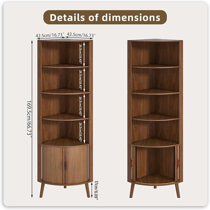 5-Tier Corner Shelf, 66.73''Tall Modern Corner Bookshelf, 5 Shelf Bookcase - Image 2