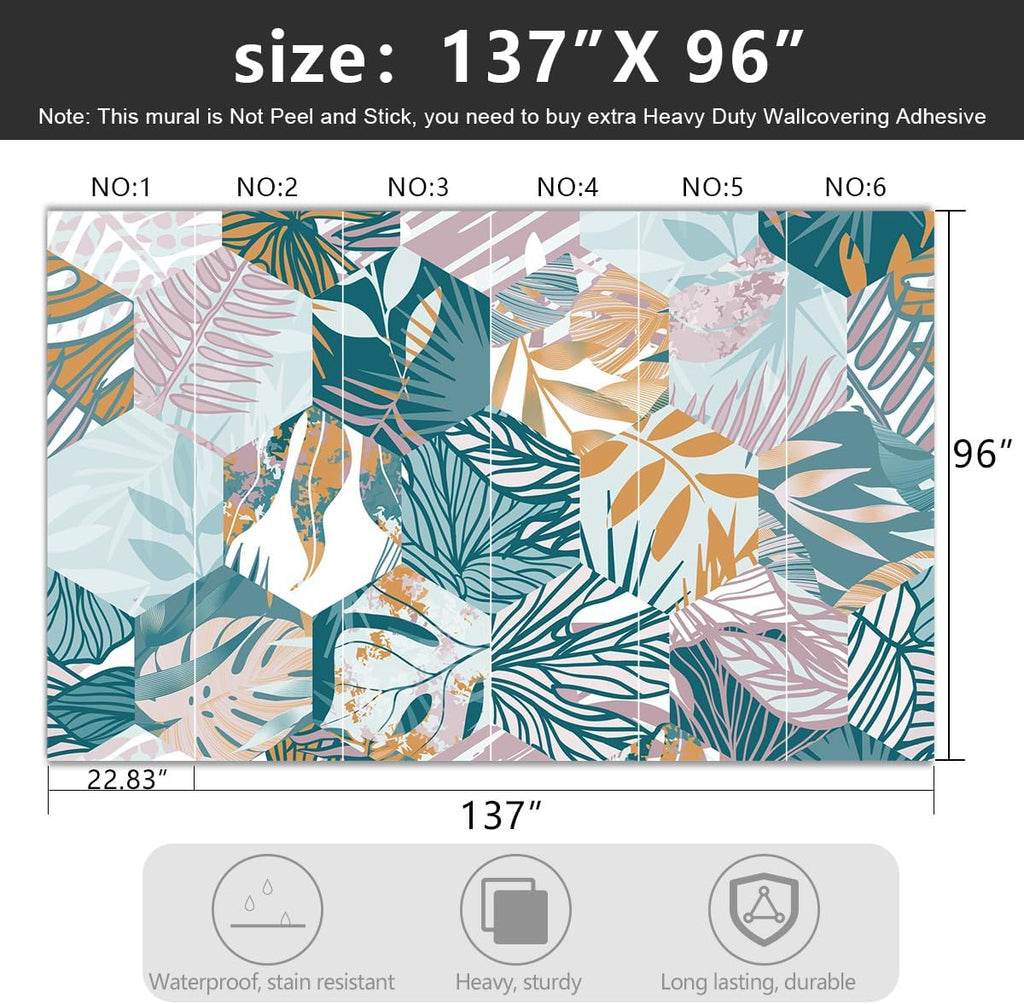 -Abstract Geometry Botanical Banana Leaf Fabric Wallpaper Living Room Bedroom Bathroom Tropical Plant Leaf Large Wall Mural- 137"x96"（ not Peel and Stick）