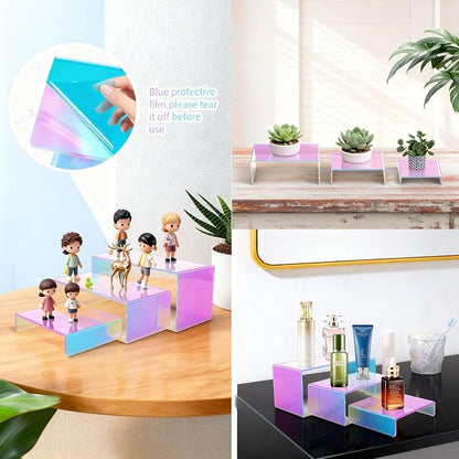 4 Sets 12 Pieces Iridescent Acrylic Display Risers, Stackable 3-Tier Showcase - Image 4