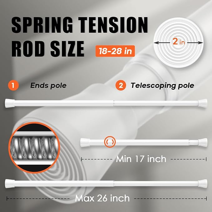 AIZESI White 1pcs Adjustable Spring Curtain Rods - Image 2