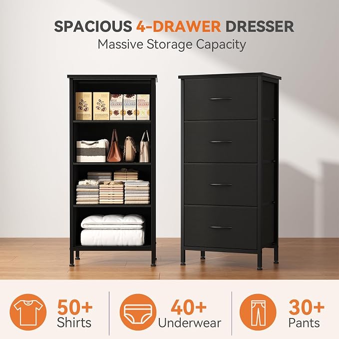 Sweetcrispy Dresser for Bedroom, 4 Drawer Storage Cabinet, Tall Nightstand | - Image 4