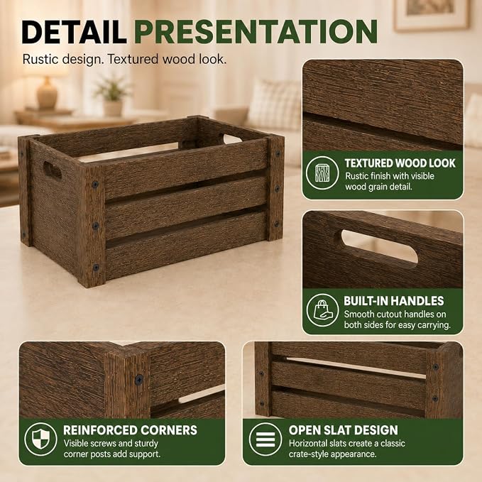 3 Pack Wooden Crates for Display Rustic Handmade Wood Crate for Storage | - Image 7