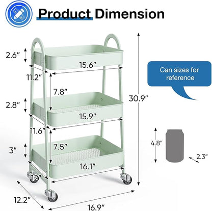 OLIXIS Metal Utility Cart, Mobile Rolling Storage Shelf - Image 4