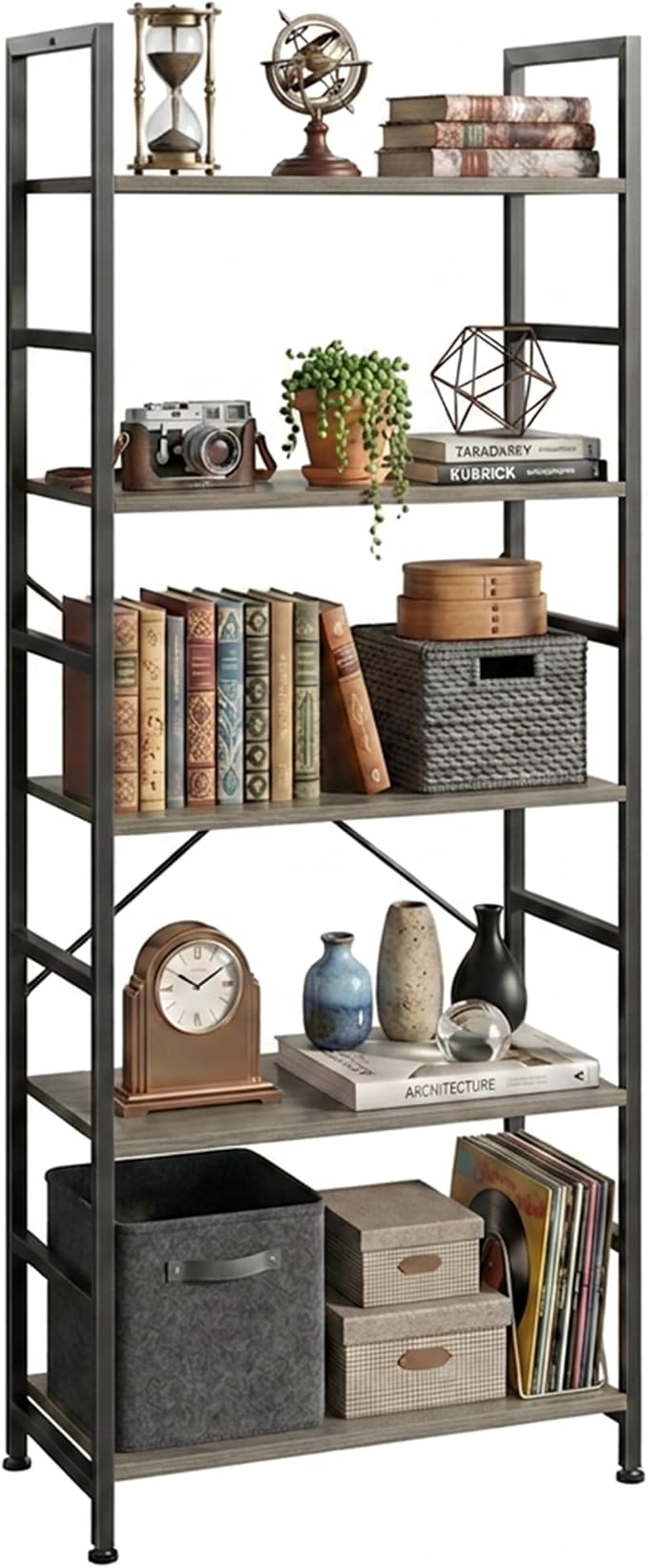 HealSmart 5 Tier Bookshelf, Free Standing Book Shelf Home Office Bookcase Shelf by HealSmart