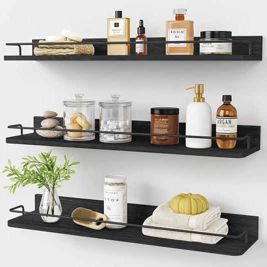Forbena 24 Inch Wall Shelves for Bedroom 3-Pack, Vintage Large Floating Book by Forbena