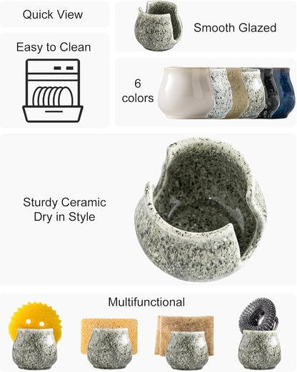 Ceramic Sponge Holder, Kitchen Sponge Holder Sink Caddy Organizer Dish Rack - Image 2