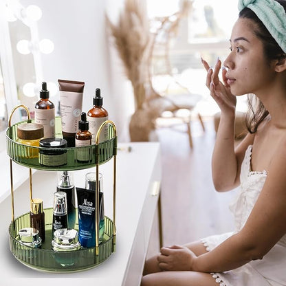 Rotating Makeup Organizer Countertop 2 Tier Lazy Susan Trays Clear Skincare - Image 6