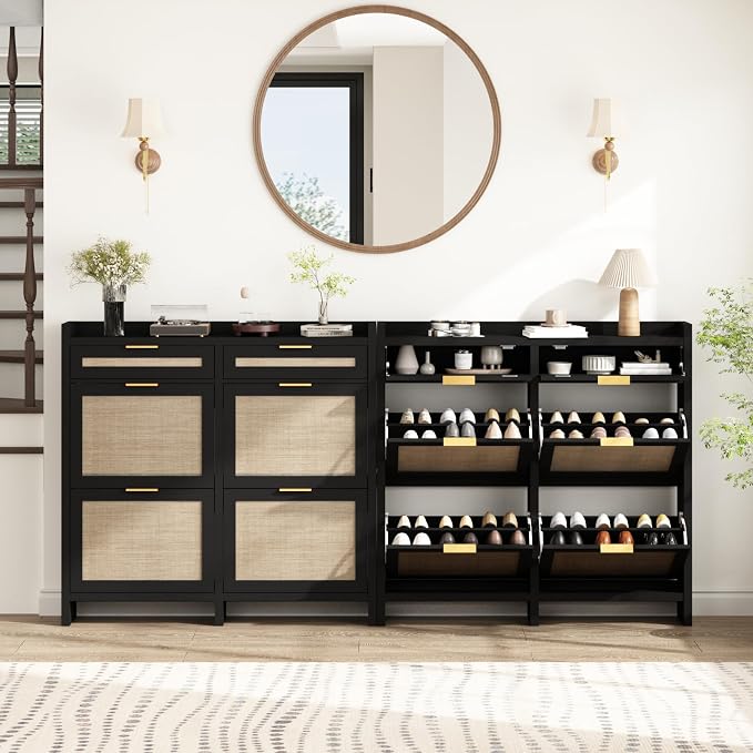 HOKYHOKY Large Rattan Shoe Storage Cabinet - Image 7