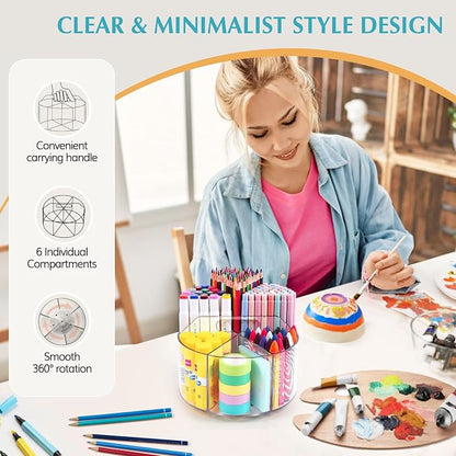 Large Acrylic Pen Holder for Desk, 6 Slots 360-Degree Rotating Pencil Holder - Image 6