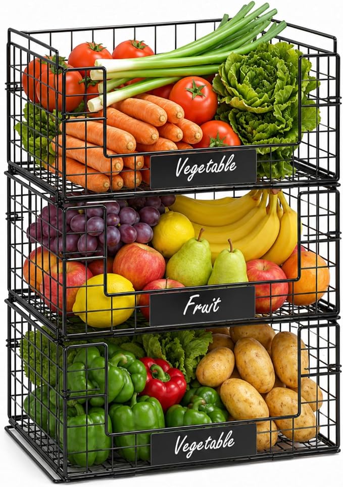3 Pack XXL Stackable Wire Baskets by keomaisyto