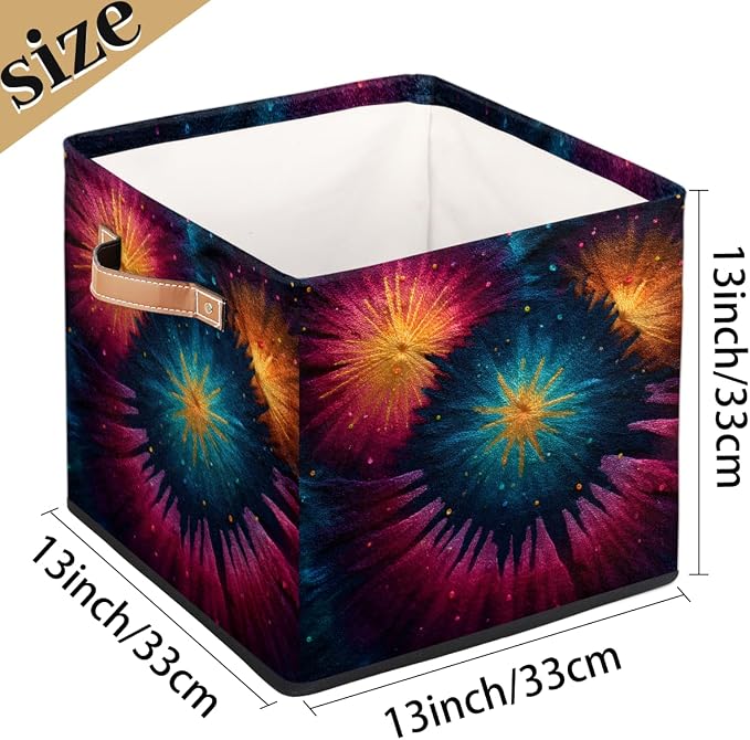 TropicalLife 13x13x13 Inch Large Fabric Storage Cube Tie Dye Foldable Storage - Image 4