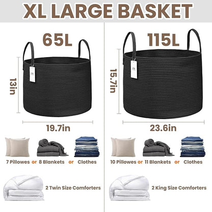 JMvicyroam 115L Extra Large Machine Washable Cotton Rope Blanket Basket | - Image 3