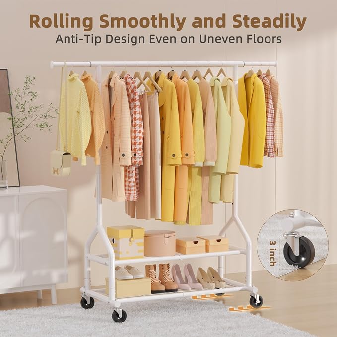 EAGMAK Heavy Duty Clothes Rack Load 556 LBS, Rolling Clothing Rack - Image 6