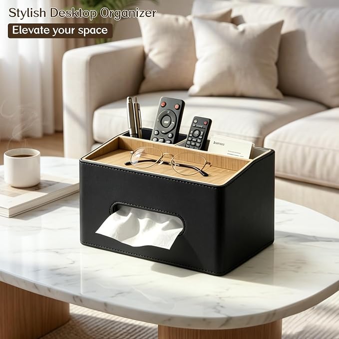 Rectangular Tissue Box Cover, PU Leather Facial Tissue Holder - Image 2