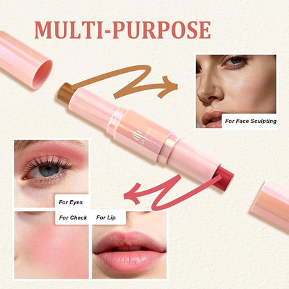 Color Nymph Cream Blush Contour Stick, Double-end Makeup Stick Multiuse Blush - Image 4