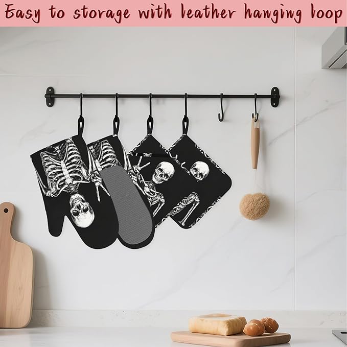 Funny Skull Heat-Resistant Silicone Oven Mitts and Pot Holders 4 Piece Set - Image 5