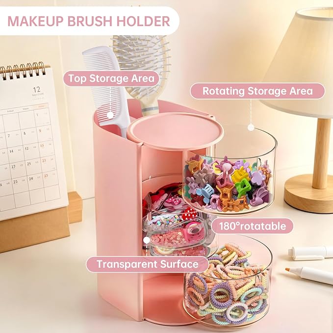 Clear Hair Accessories Organizer & Hair Brush Holder, Rotatable Makeup Brush - Image 2