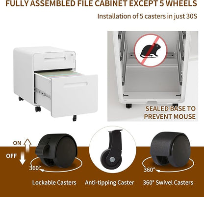 2 Drawer File Cabinet with Lock and 4 Keys, Mobile Metal Filing Cabinet - Image 8