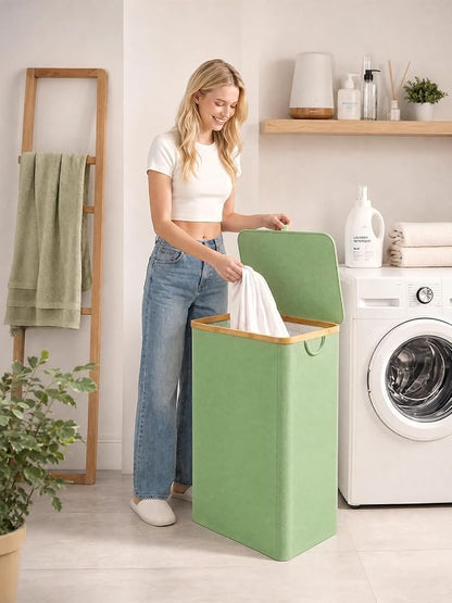iEGrow Laundry Basket with Lid, 110L Large Laundry Hamper with Banboo Handle - Image 7