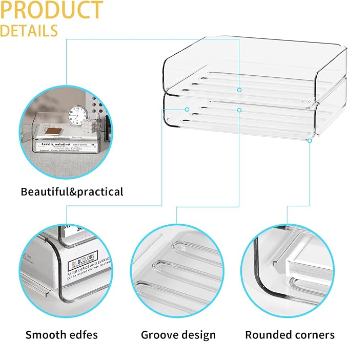 2-Tier Acrylic Paper Tray Organizer-Low-ProfileDesk File Sorter - Image 3