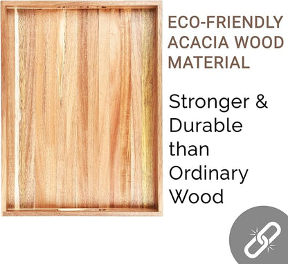 Acacia Wood Serving Tray with Handles Set of 2 – Decorative Serving Trays - Image 5