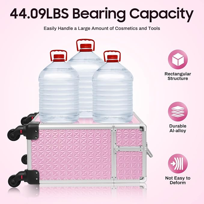 Rolling Makeup Train Case with Drawers, Portable Rolling Makeup Cart with Wheels - Image 3