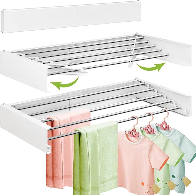 Wall Mounted Clothes Drying Rack 32 inches, Foldbale Laundry Drying Rack Wall by ZdwCyl