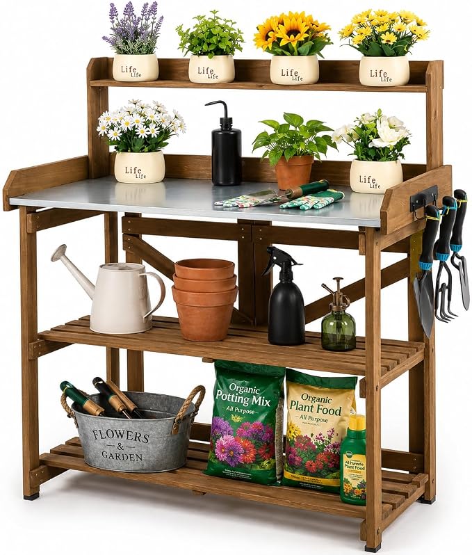 Garden Potting Bench Table Wooden Horticulture Outdoor Planting Work Bench - Image 8