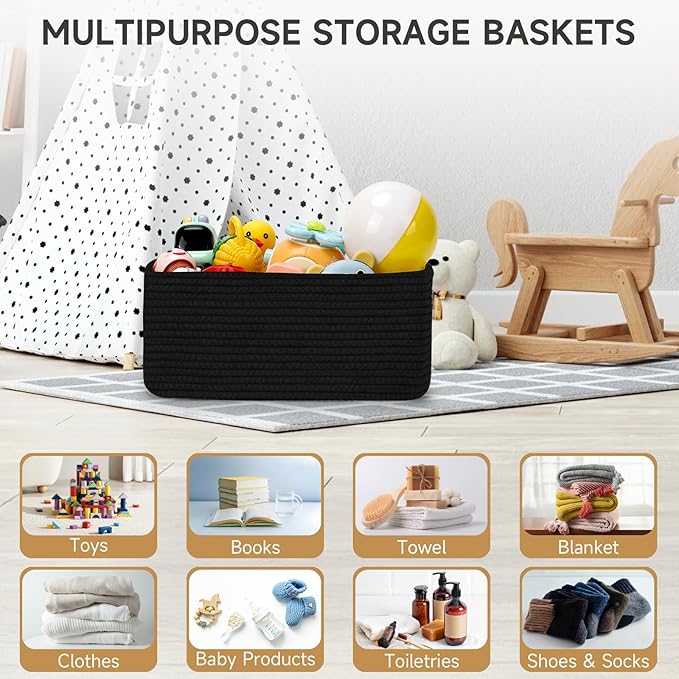3-Pack Storage Baskets for Organizing | Woven Shelf Toy Basket | Rope Baskets - Image 6