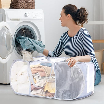 Durable Collapsible Foldable Mesh Pop Up Laundry Basket, 3 Compartments Easy to - Image 2