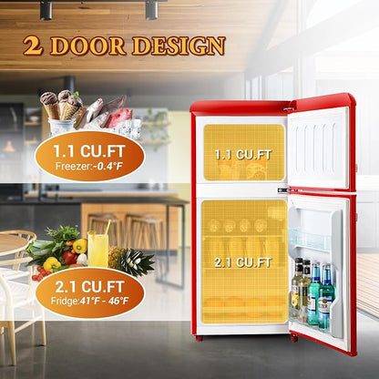 Retro Mini Fridge, 3.2 Cu. Ft. Small Refrigerator - Image 3