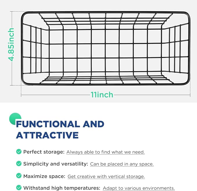 2 Pack Hanging Wall Basket Wire Storage Baskets, Adhesive Basket - Image 2