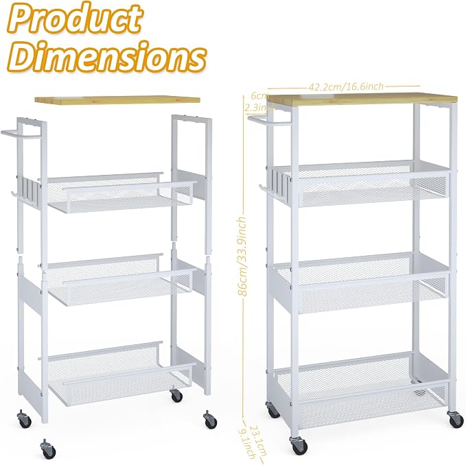 Vincona 9.1" Wide Slim Rolling Utility Cart, 4 Tier Metal Narrow Storage Cart - Image 7
