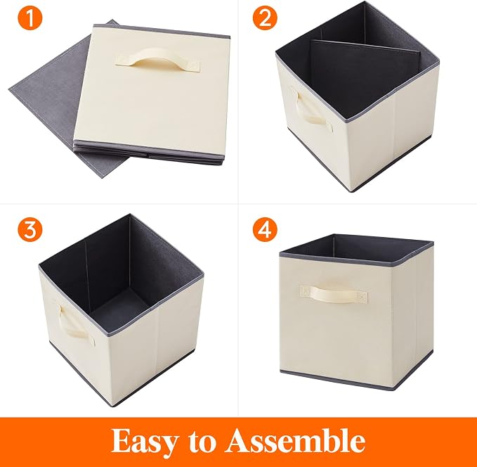 Lifewit Storage Cubes, 11 Inch Organizer Bins, 18L Beige, 6 Packs | Foldable - Image 4