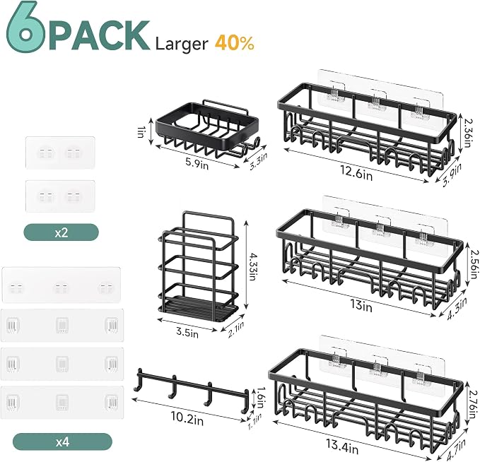 Veken Shower Caddy 6-Pack, Advanced Rustproof Design, No Drilling Adhesive - Image 8