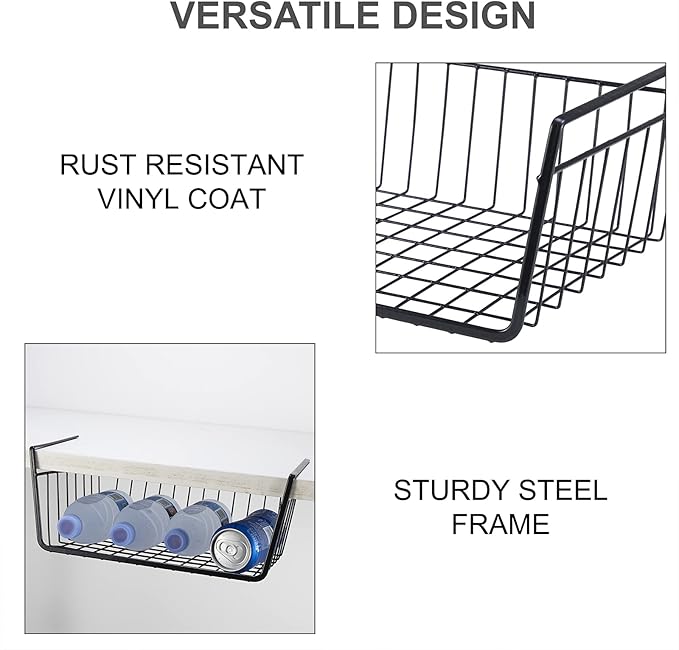 Undershelf Wire Storage Basket, Household Metal Hanging Bin Slides - Image 6