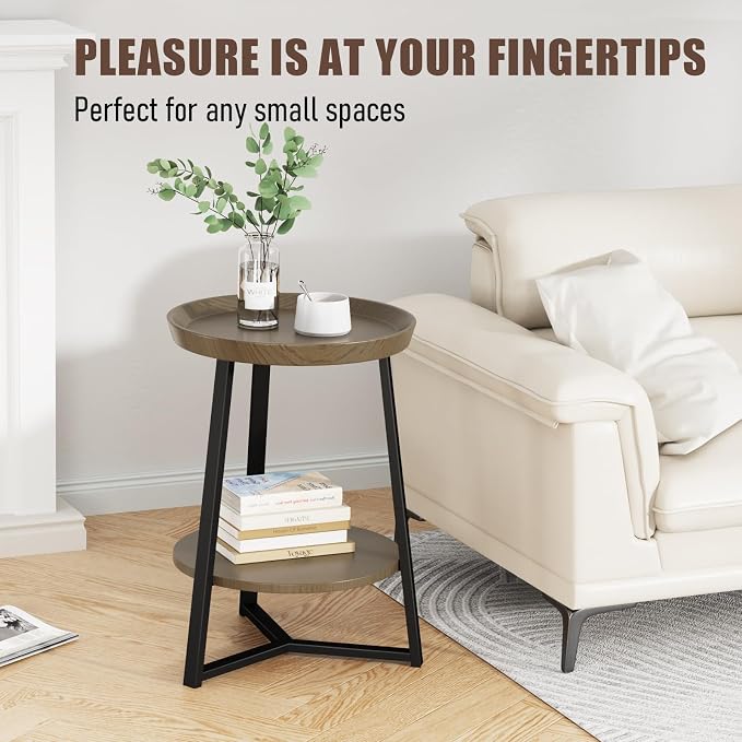 Gadroad Round End Table with Storage Shelf, 2 Tier Farmhouse Side Table - Image 8